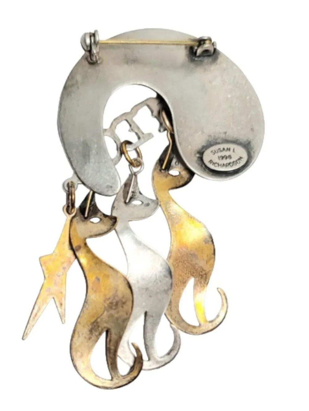 Susan L Richardson 1996 PURRFECT Cat Charm Dangle Brooch, Signed